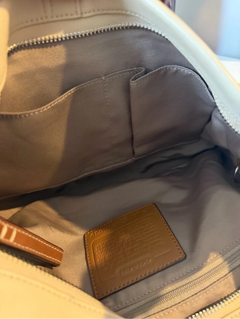 Coach Cream Leather Shoulder Bag with Brown Strap
